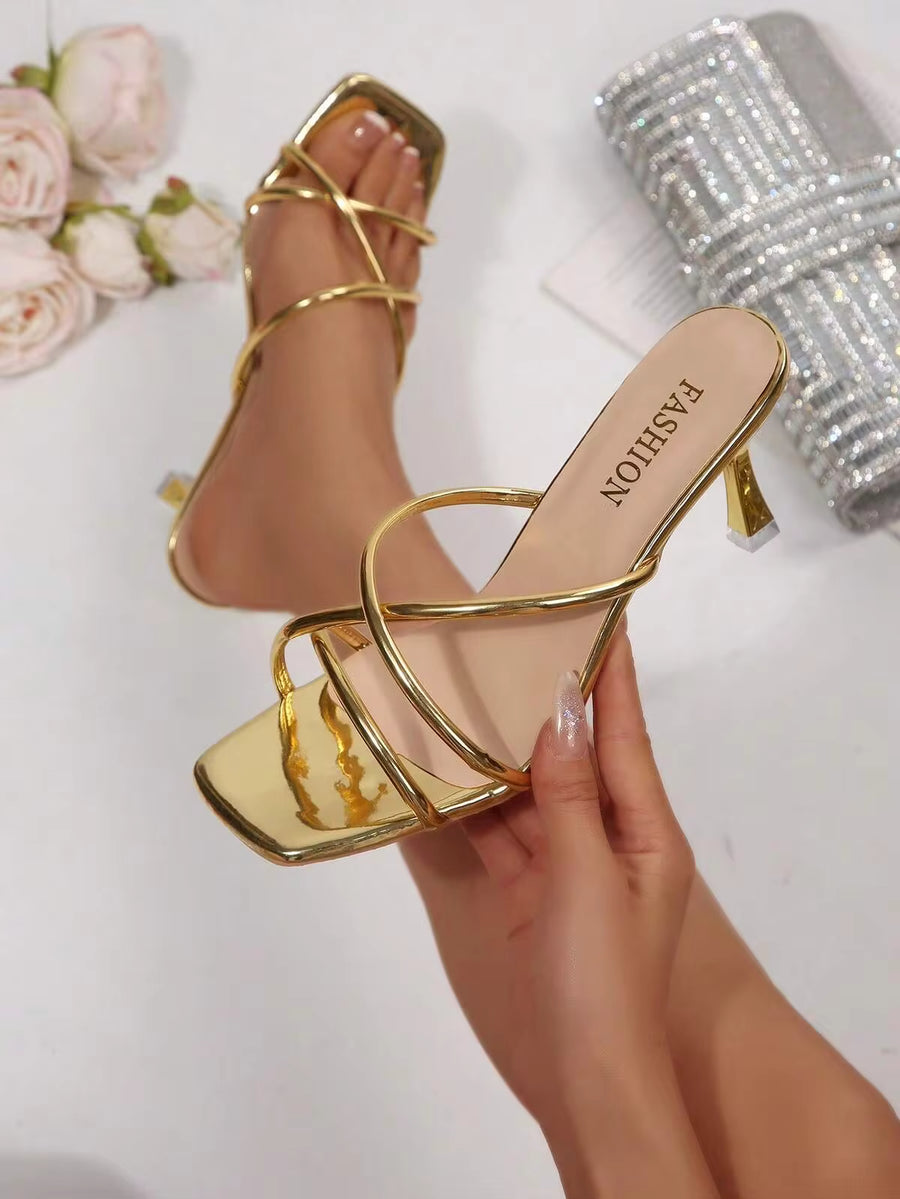New Plus Size Women's Comfortable Minimalist Criss-Cross Open Toe Square Toe Versatile Stiletto High Heel Sandals Casual Fashion Outdoor Beach Summer Shoes