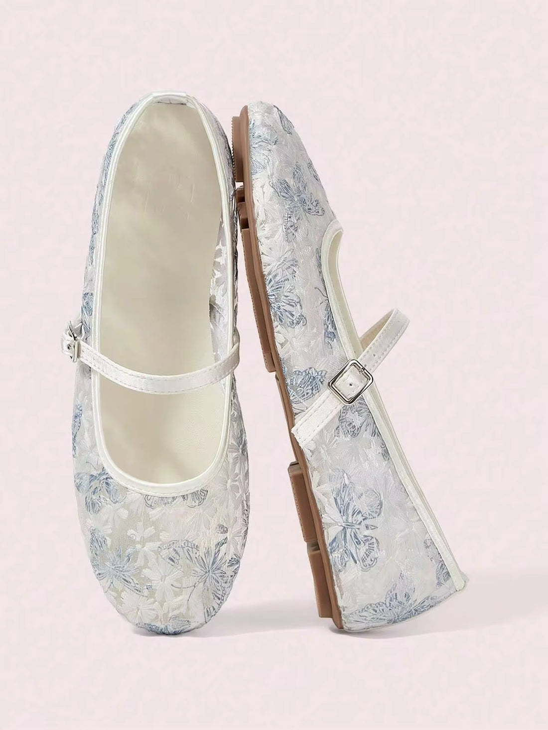 CUCCOO DOLLMOD Women's Shoes Fashion Round Toe Flower Embroidery Word With Mary Jane Flats Cute And Sweet